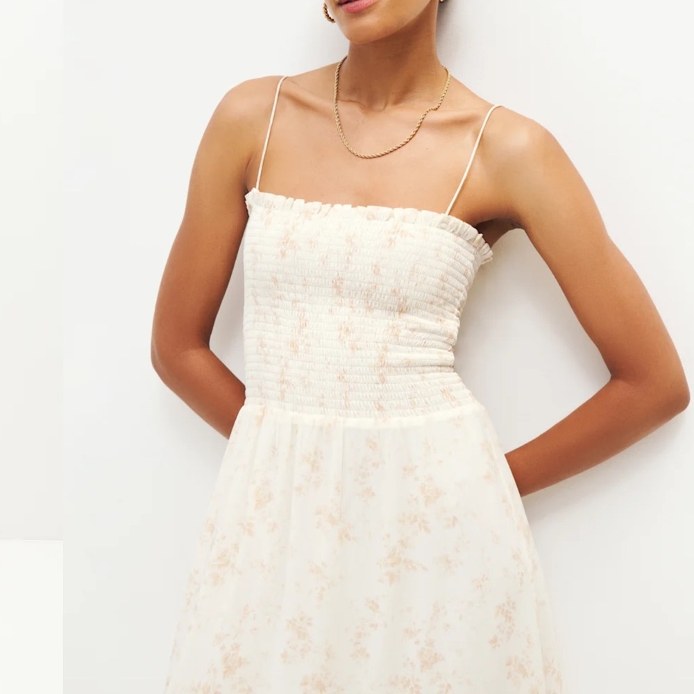 Reformation Sable Cream Floral Smocked Midi Sun Dress Size XS